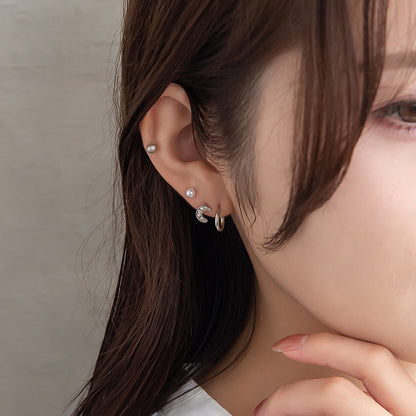 ピアス ニッケルフリー メタル ムーン スター C型 パール 釈迦玉ボール 6個セット チタンポスト スタッドピアス