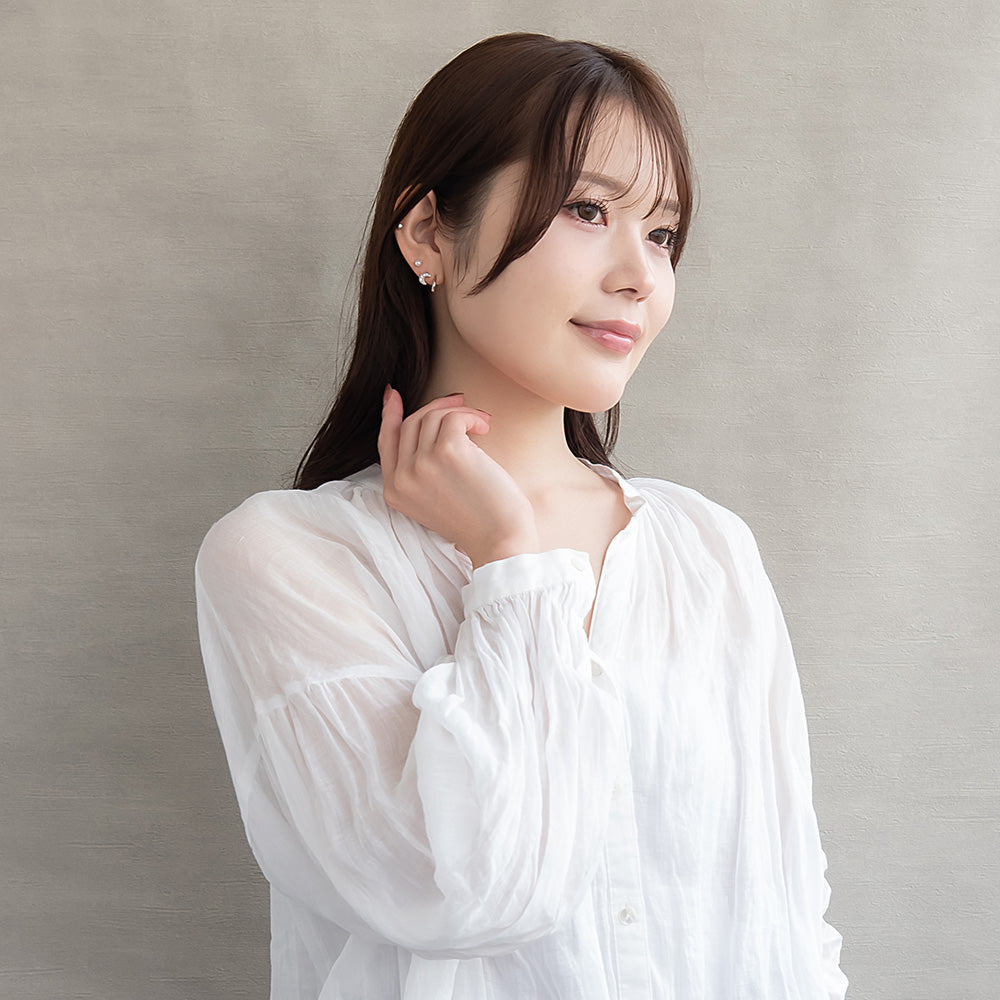 ピアス ニッケルフリー メタル ムーン スター C型 パール 釈迦玉ボール 6個セット チタンポスト スタッドピアス