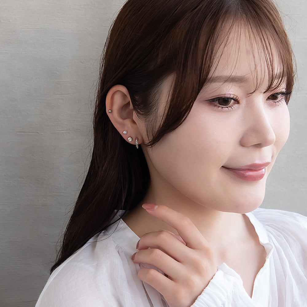 ピアス ニッケルフリー メタル C型 パール 釈迦玉ボール 6個セット チタンポスト スタッドピアス