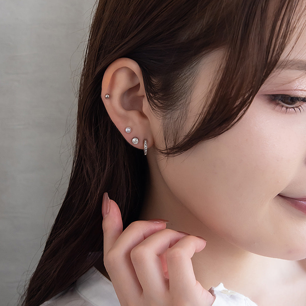 ピアス ニッケルフリー メタル C型 パール 釈迦玉ボール 6個セット チタンポスト スタッドピアス