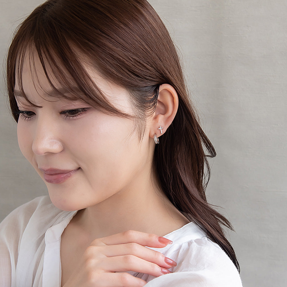 ピアス ニッケルフリー メタル C型 クロス 釈迦玉ボール 6個セット チタンポスト スタッドピアス