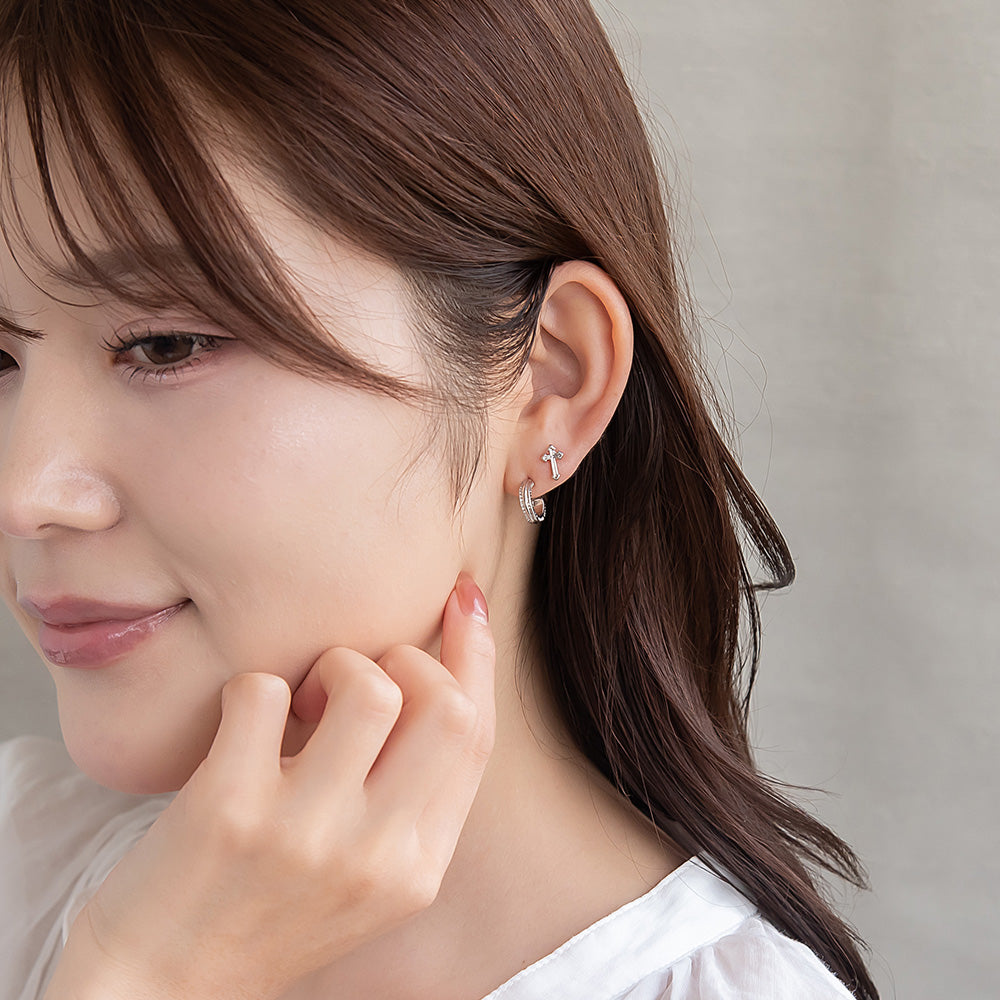 ピアス ニッケルフリー メタル C型 クロス 釈迦玉ボール 6個セット チタンポスト スタッドピアス