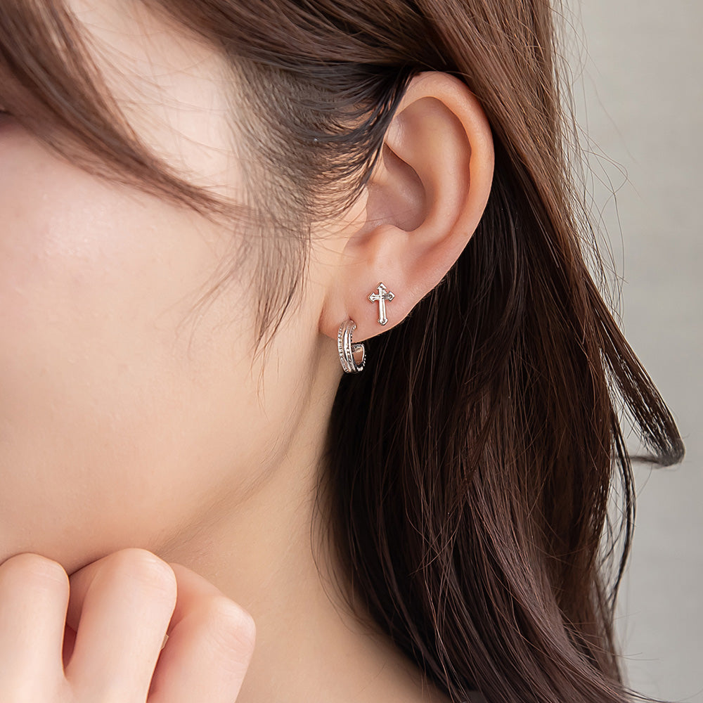 ピアス ニッケルフリー メタル C型 クロス 釈迦玉ボール 6個セット チタンポスト スタッドピアス