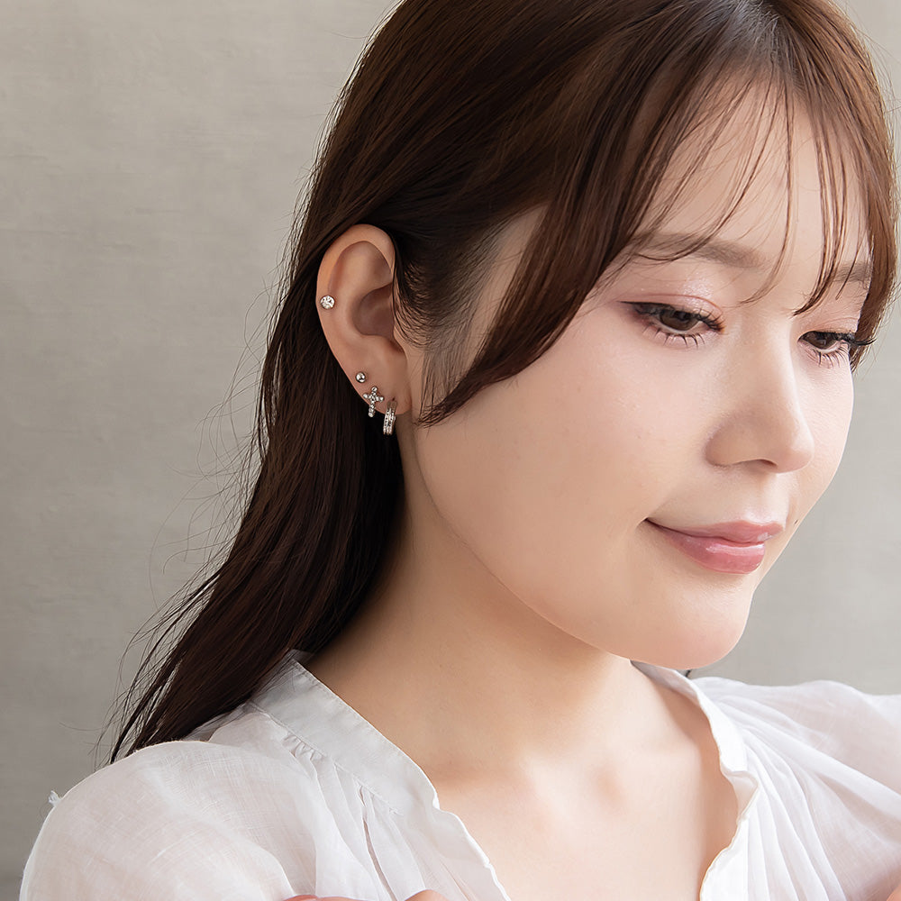 ピアス ニッケルフリー メタル C型 クロス 釈迦玉ボール 6個セット チタンポスト スタッドピアス