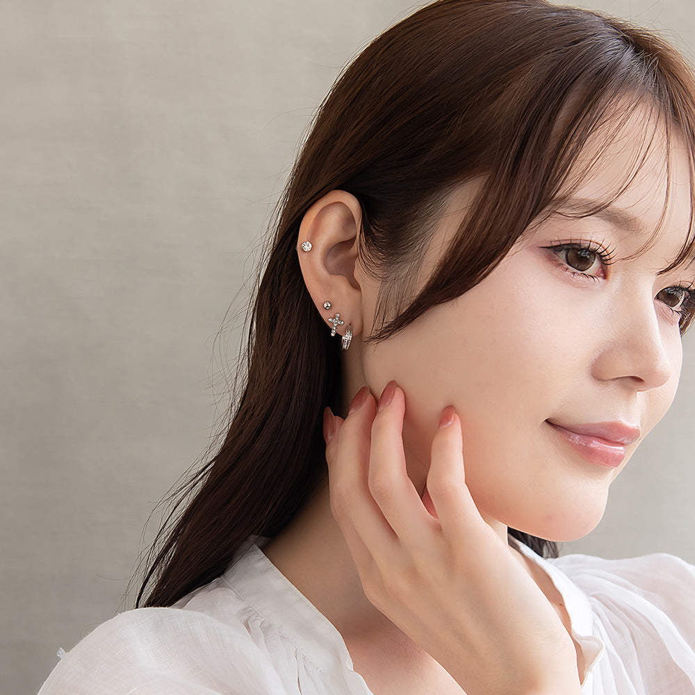 ピアス ニッケルフリー メタル C型 クロス 釈迦玉ボール 6個セット チタンポスト スタッドピアス