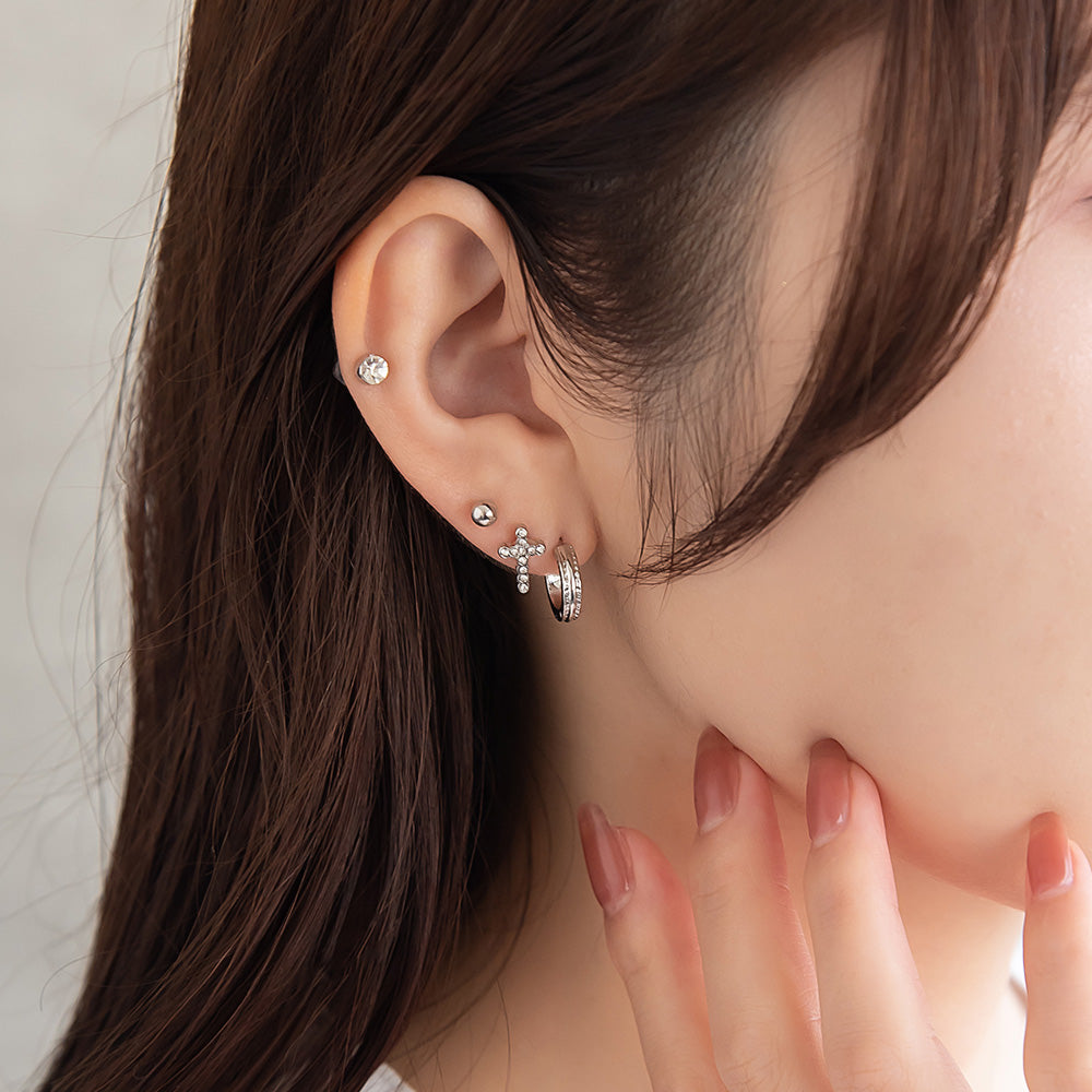 ピアス ニッケルフリー メタル C型 クロス 釈迦玉ボール 6個セット チタンポスト スタッドピアス