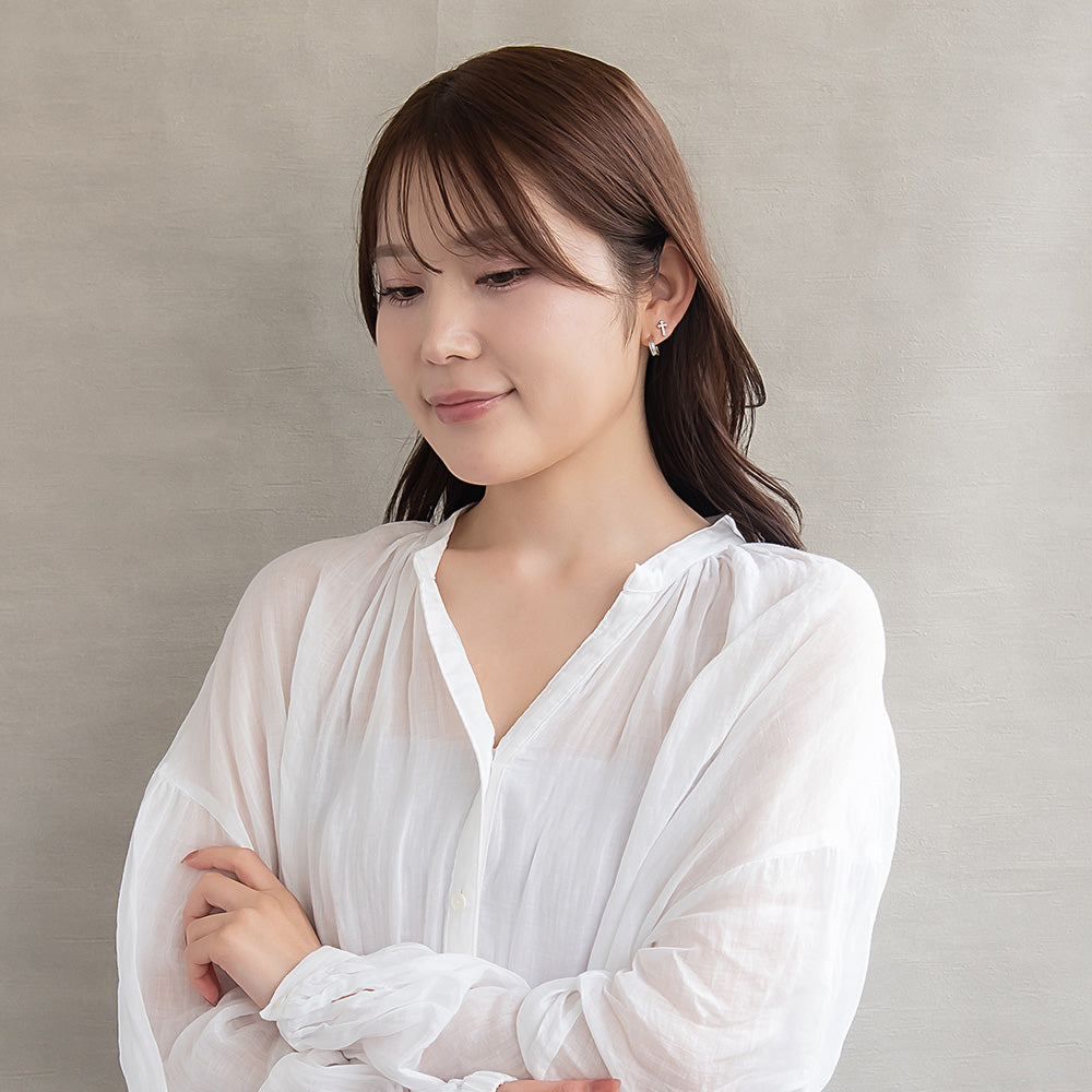 ピアス ニッケルフリー メタル C型 クロス 釈迦玉ボール 6個セット チタンポスト スタッドピアス