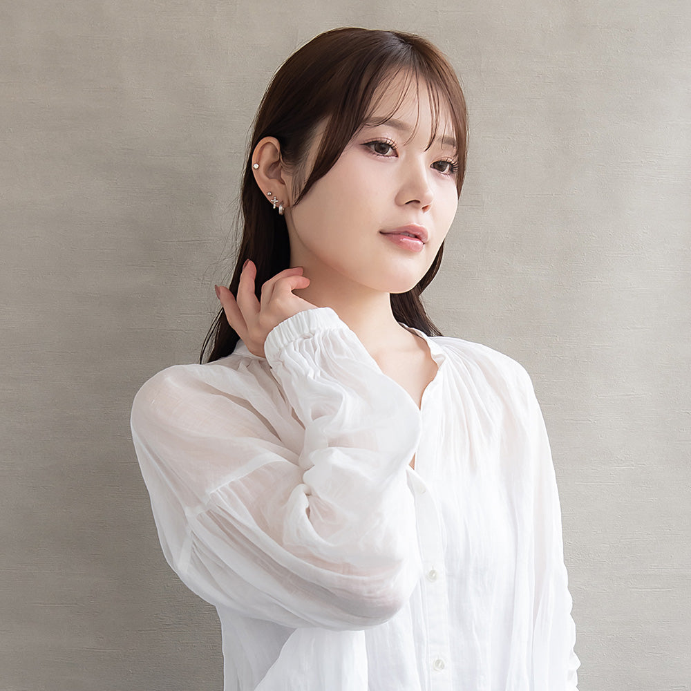 ピアス ニッケルフリー メタル C型 クロス 釈迦玉ボール 6個セット チタンポスト スタッドピアス