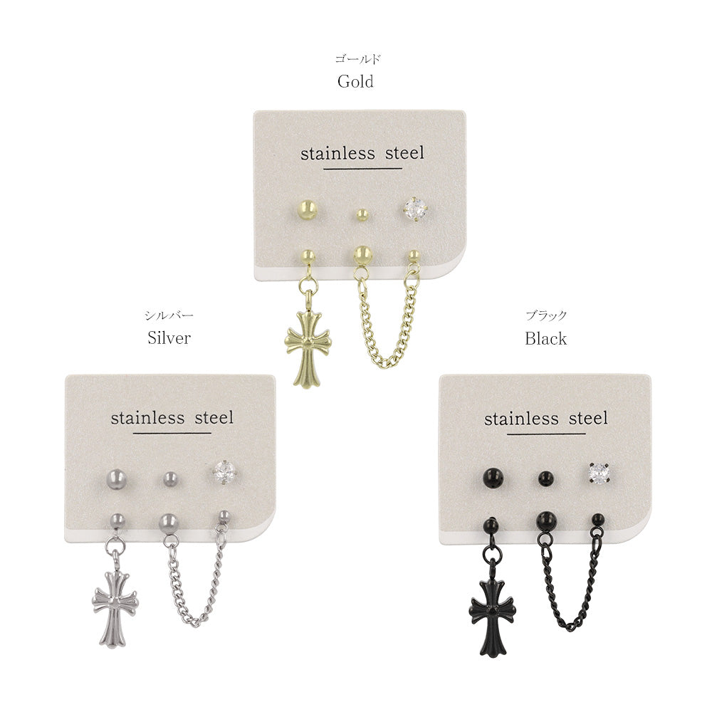 ピアス クロス 2ホール 5個セット サージカルステンレスポスト スタッドピアス