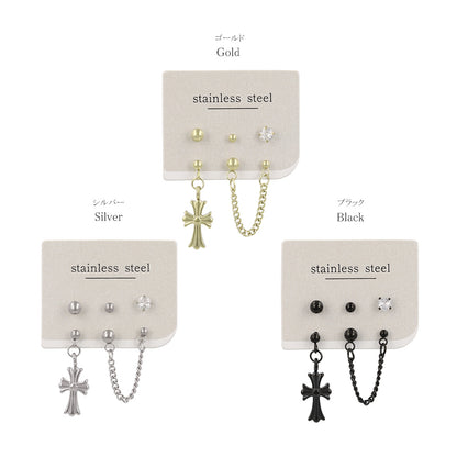 ピアス クロス 2ホール 5個セット サージカルステンレスポスト スタッドピアス