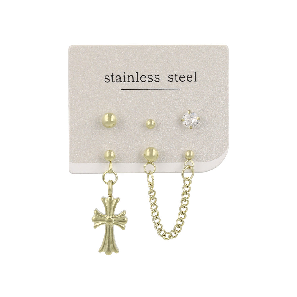 ピアス クロス 2ホール 5個セット サージカルステンレスポスト スタッドピアス