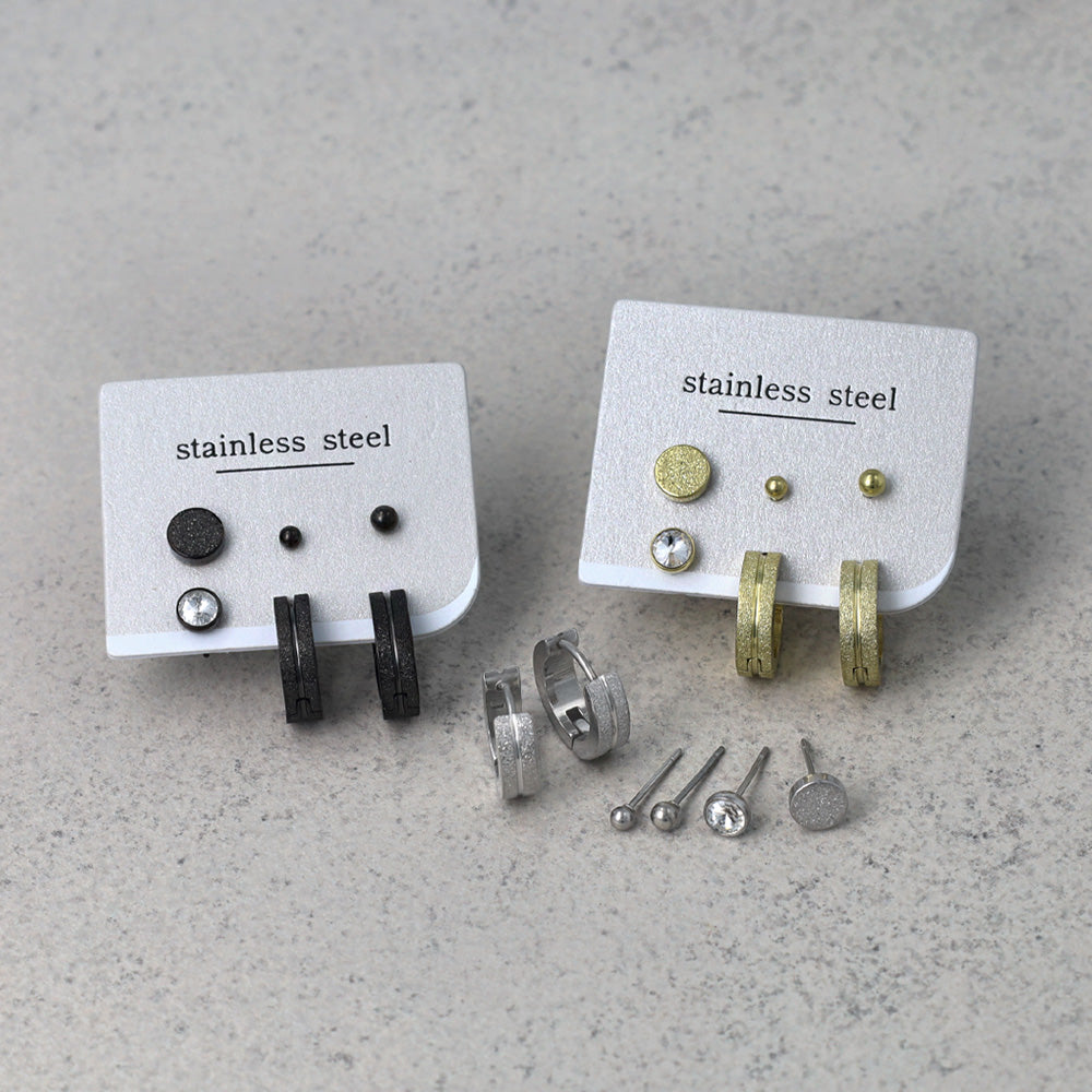 ピアス 梨地 6個セット サージカルステンレスポスト フープピアス スタッドピアス