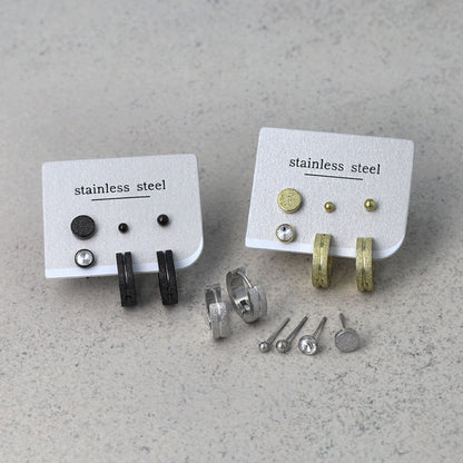 ピアス 梨地 6個セット サージカルステンレスポスト フープピアス スタッドピアス