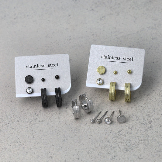 ピアス 梨地 6個セット サージカルステンレスポスト フープピアス スタッドピアス