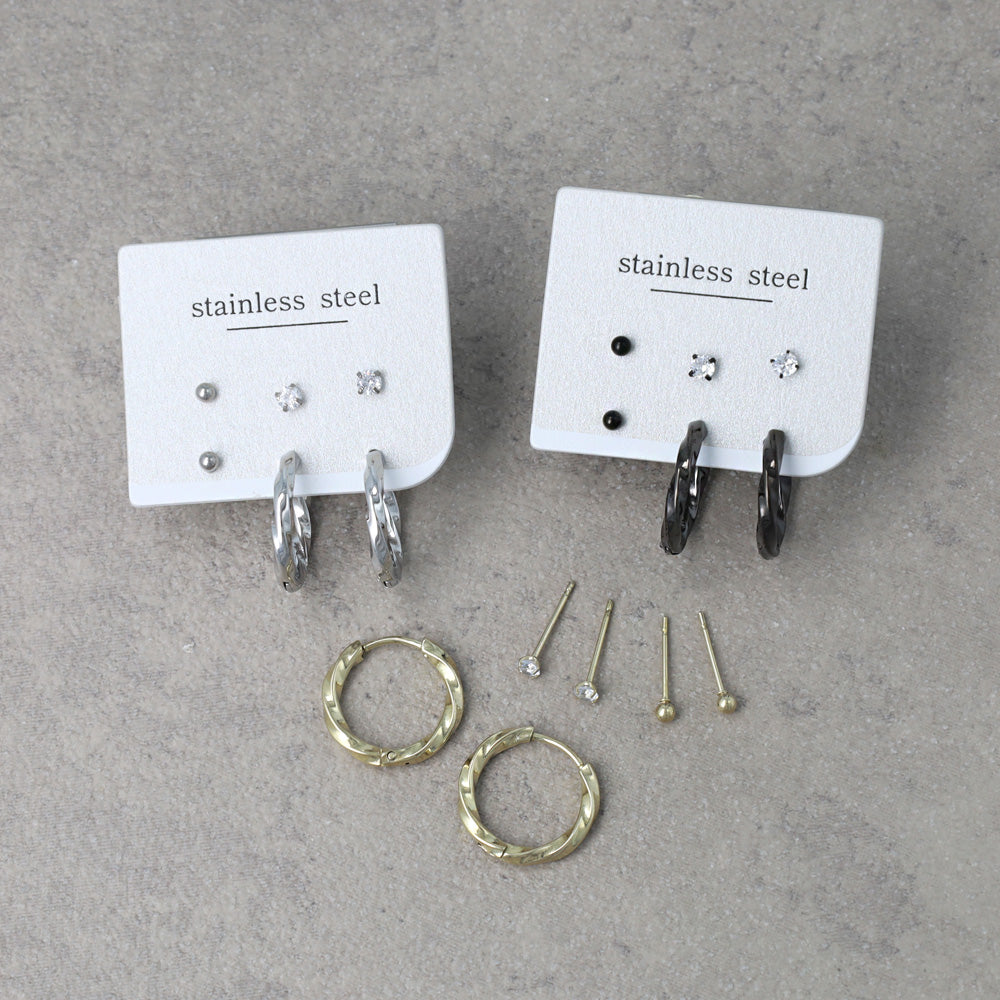 ピアス 6個セット サージカルステンレスポスト フープピアス スタッドピアス
