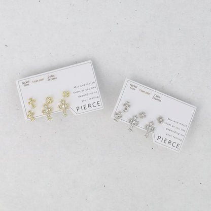 ピアス ニッケルフリー クロス キュービックジルコニア 6個セット チタンポスト スタッドピアス