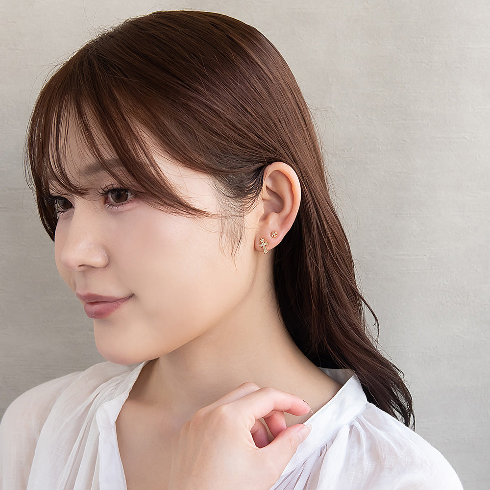 ピアス ニッケルフリー クロス キュービックジルコニア 6個セット チタンポスト スタッドピアス