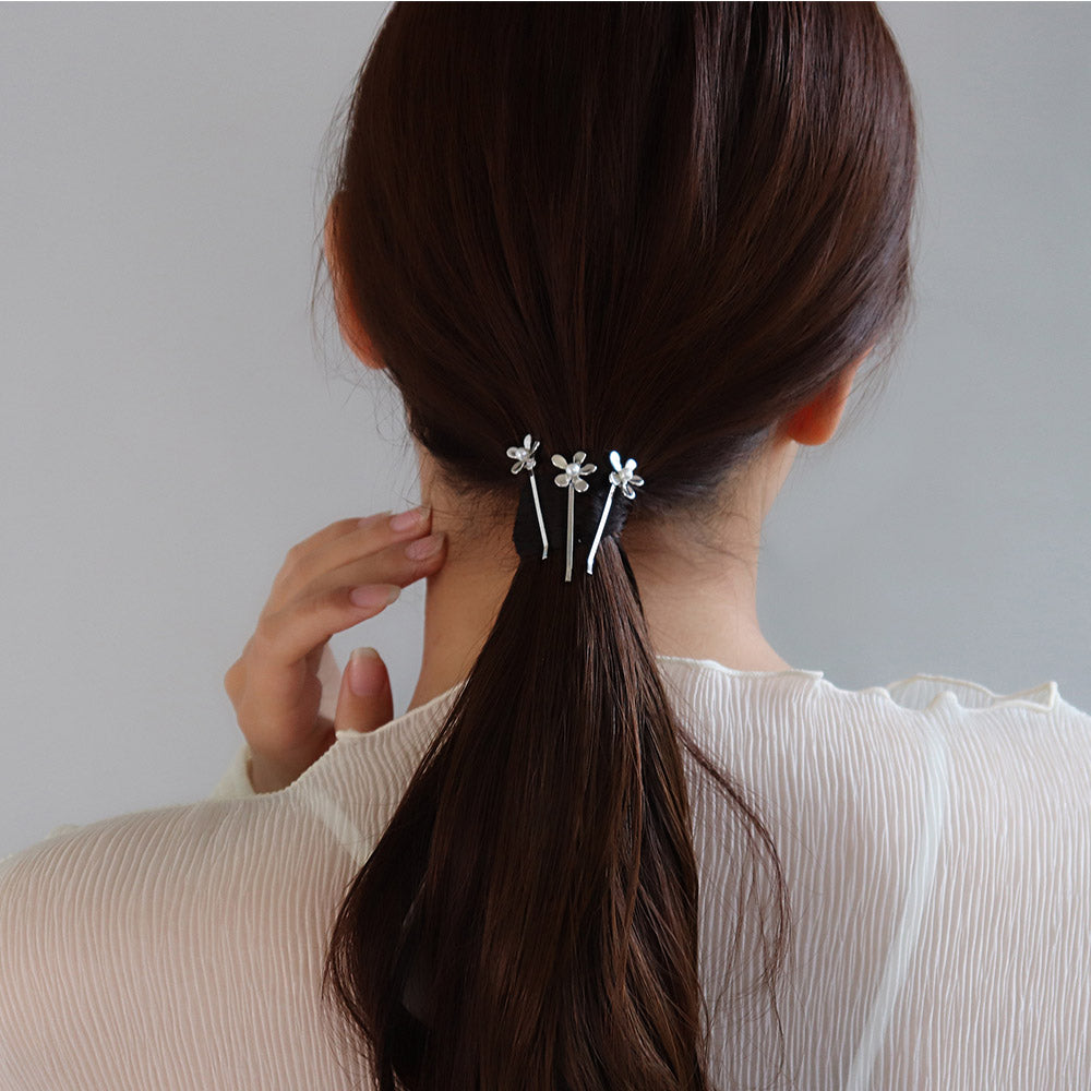 ヘアピン メタル ツヤ ミニ フラワー 花 パール ショート 3本 セットピン アメピン