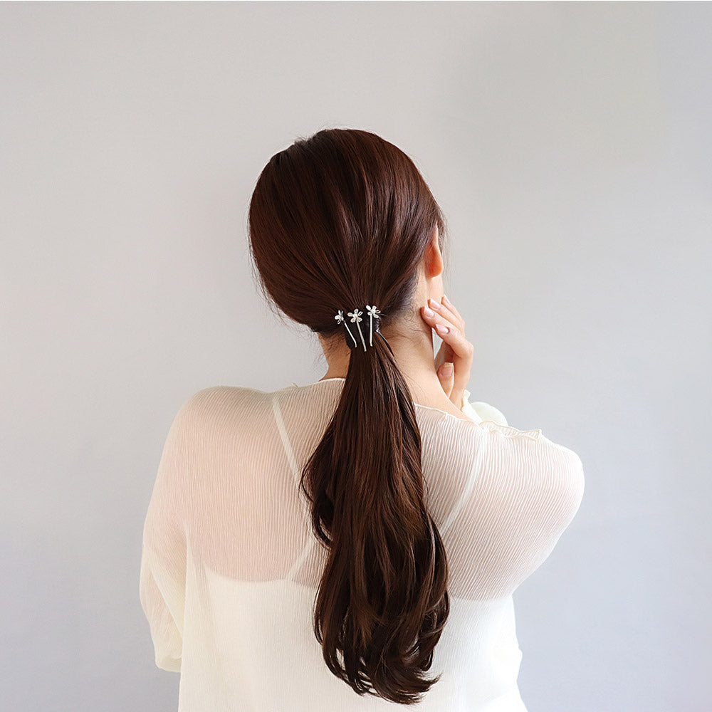 ヘアピン メタル ツヤ ミニ フラワー 花 パール ショート 3本 セットピン アメピン