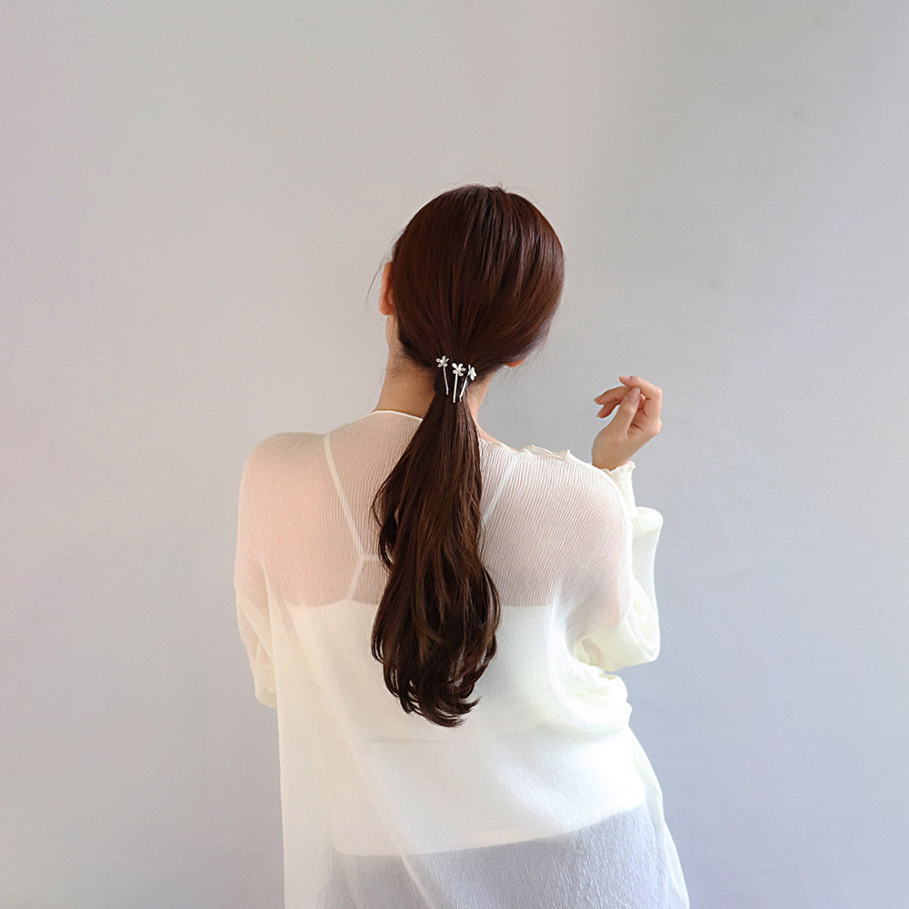 ヘアピン メタル ツヤ ミニ フラワー 花 パール ショート 3本 セットピン アメピン