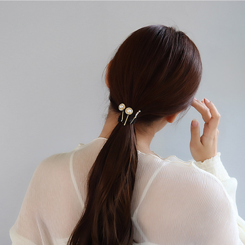 ヘアピン メタル ツヤ サークル パール ライン ミニ ショート 3本 セットピン アメピン