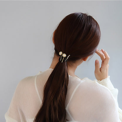 ヘアピン メタル ツヤ サークル パール ライン ミニ ショート 3本 セットピン アメピン