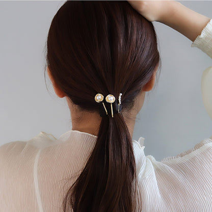 ヘアピン メタル ツヤ サークル パール ライン ミニ ショート 3本 セットピン アメピン