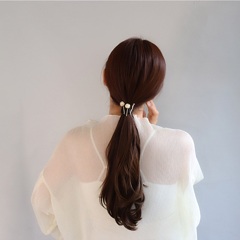 ヘアピン メタル ツヤ サークル パール ライン ミニ ショート 3本 セットピン アメピン