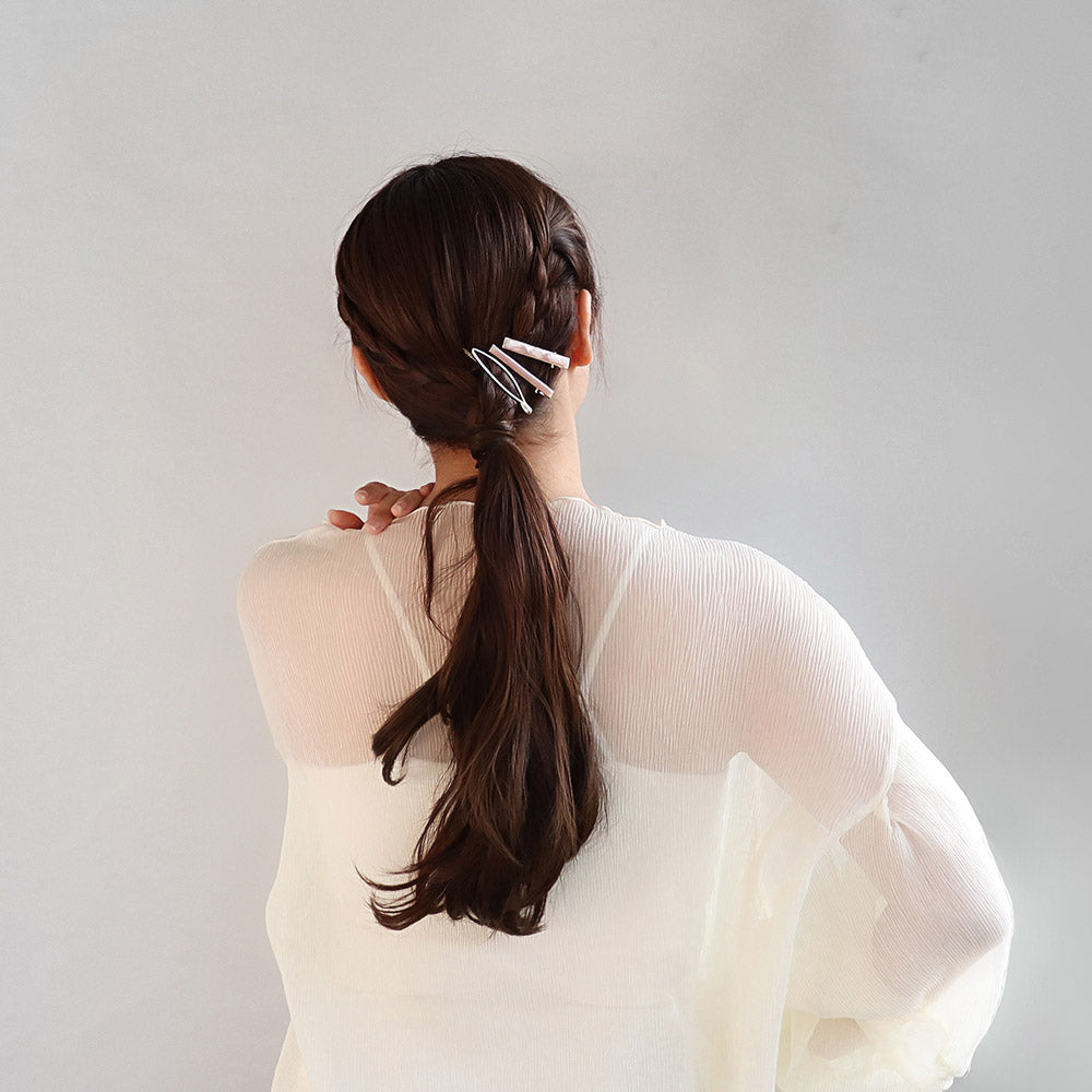 ヘアピン ヘアクリップ マーブル カラー メタル オーバル ライン レクタングル 3本セット クリップ アメピン