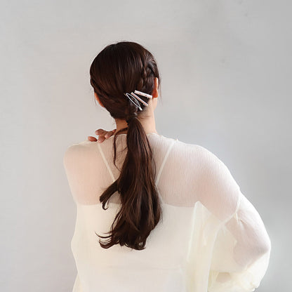 ヘアピン ヘアクリップ マーブル カラー メタル オーバル ライン レクタングル 3本セット クリップ アメピン