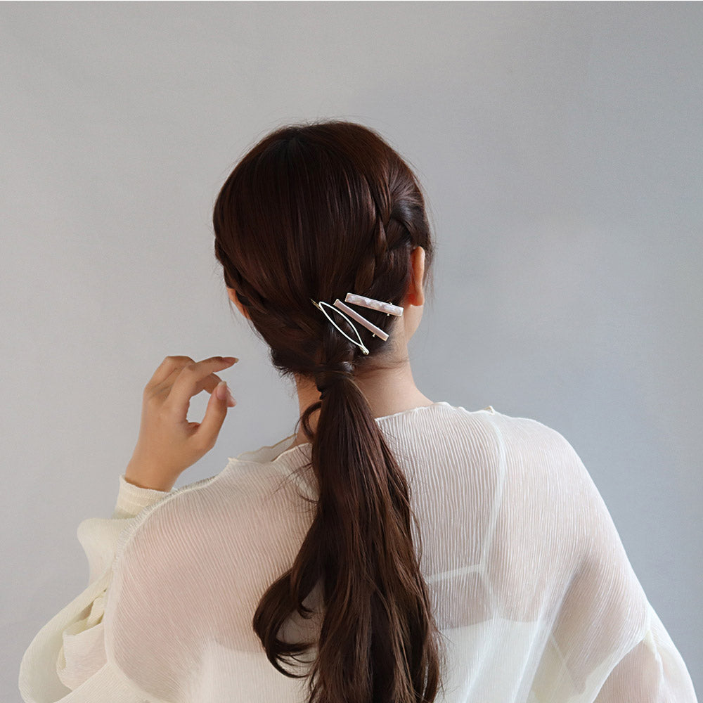 ヘアピン ヘアクリップ マーブル カラー メタル オーバル ライン レクタングル 3本セット クリップ アメピン