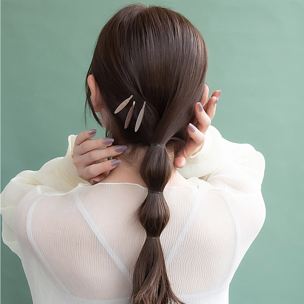 ヘアピン ラメ マーブル カラー アーモンド 3本セット アメピン