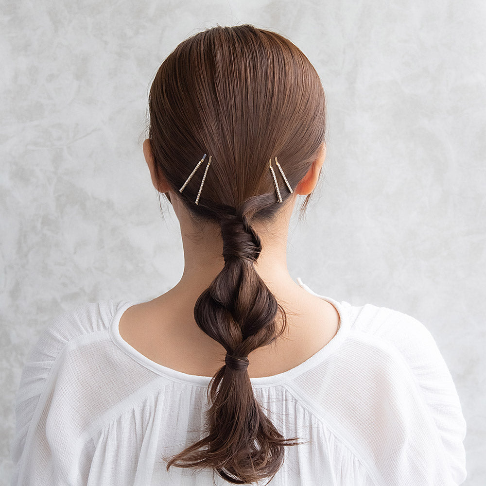 ヘアピン ミニ ストーン ライン ストレート メタル  4本セット アメピン