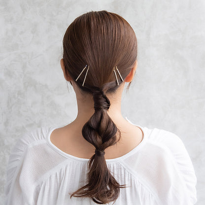 ヘアピン ミニ ストーン ライン ストレート メタル  4本セット アメピン