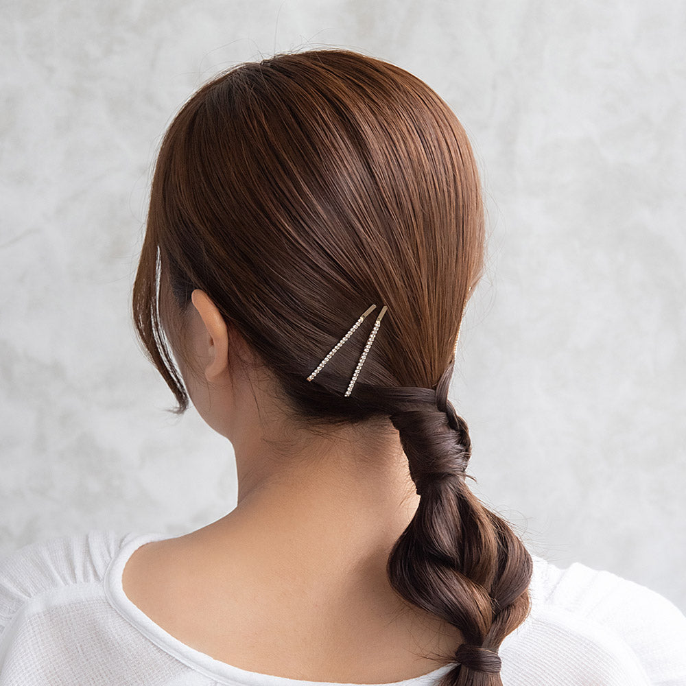 ヘアピン ミニ ストーン ライン ストレート メタル  4本セット アメピン