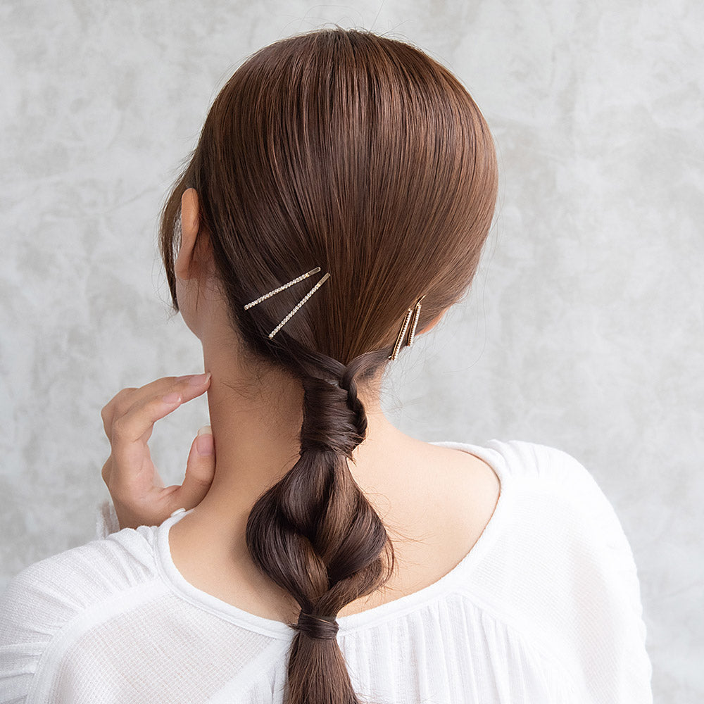 ヘアピン ミニ ストーン ライン ストレート メタル  4本セット アメピン