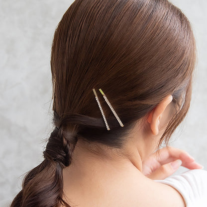ヘアピン ミニ ストーン ライン ストレート メタル  4本セット アメピン