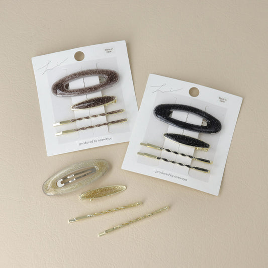 ヘアピン メタル ラメ ツイスト オーバル 4個セット ヘアクリップ スリーピン アメピン
