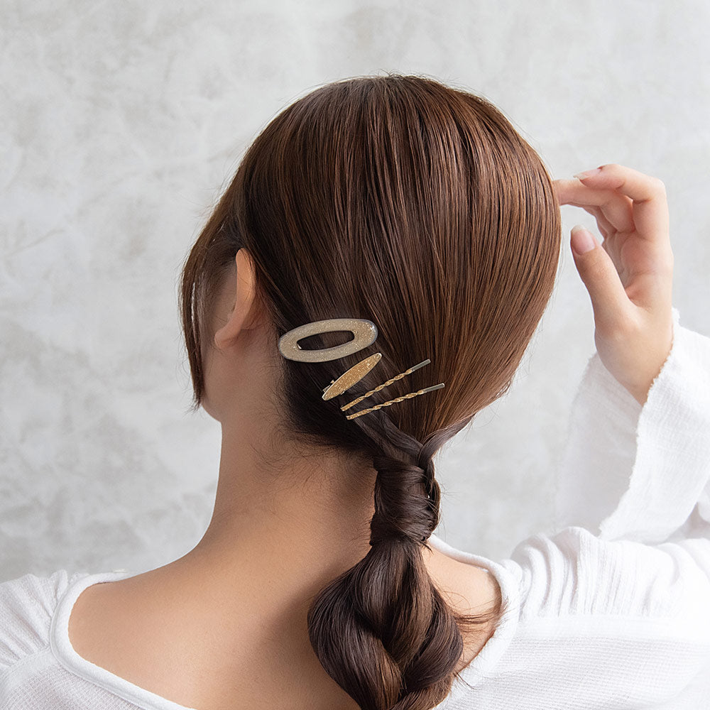ヘアピン メタル ラメ ツイスト オーバル 4個セット ヘアクリップ スリーピン アメピン