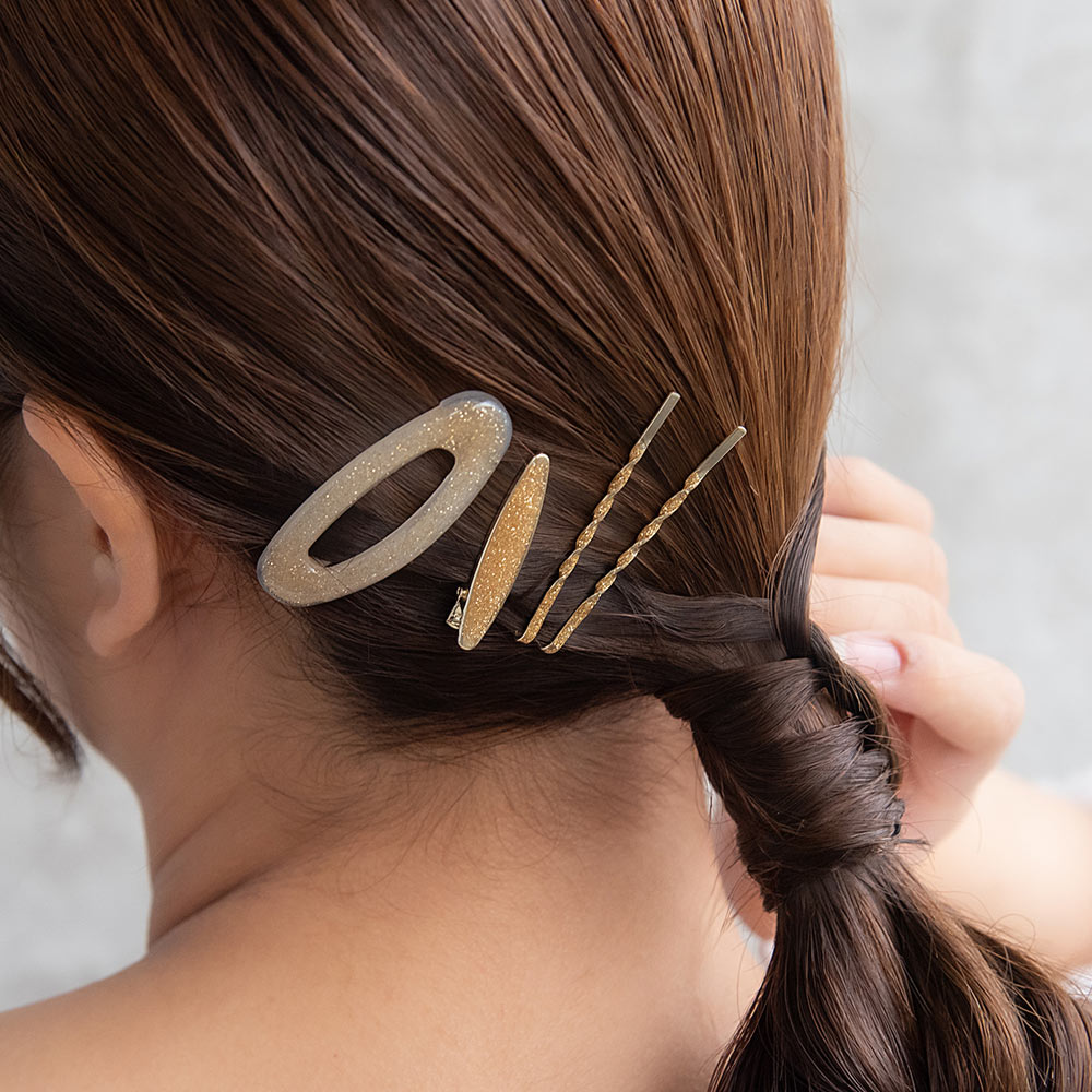 ヘアピン メタル ラメ ツイスト オーバル 4個セット ヘアクリップ スリーピン アメピン