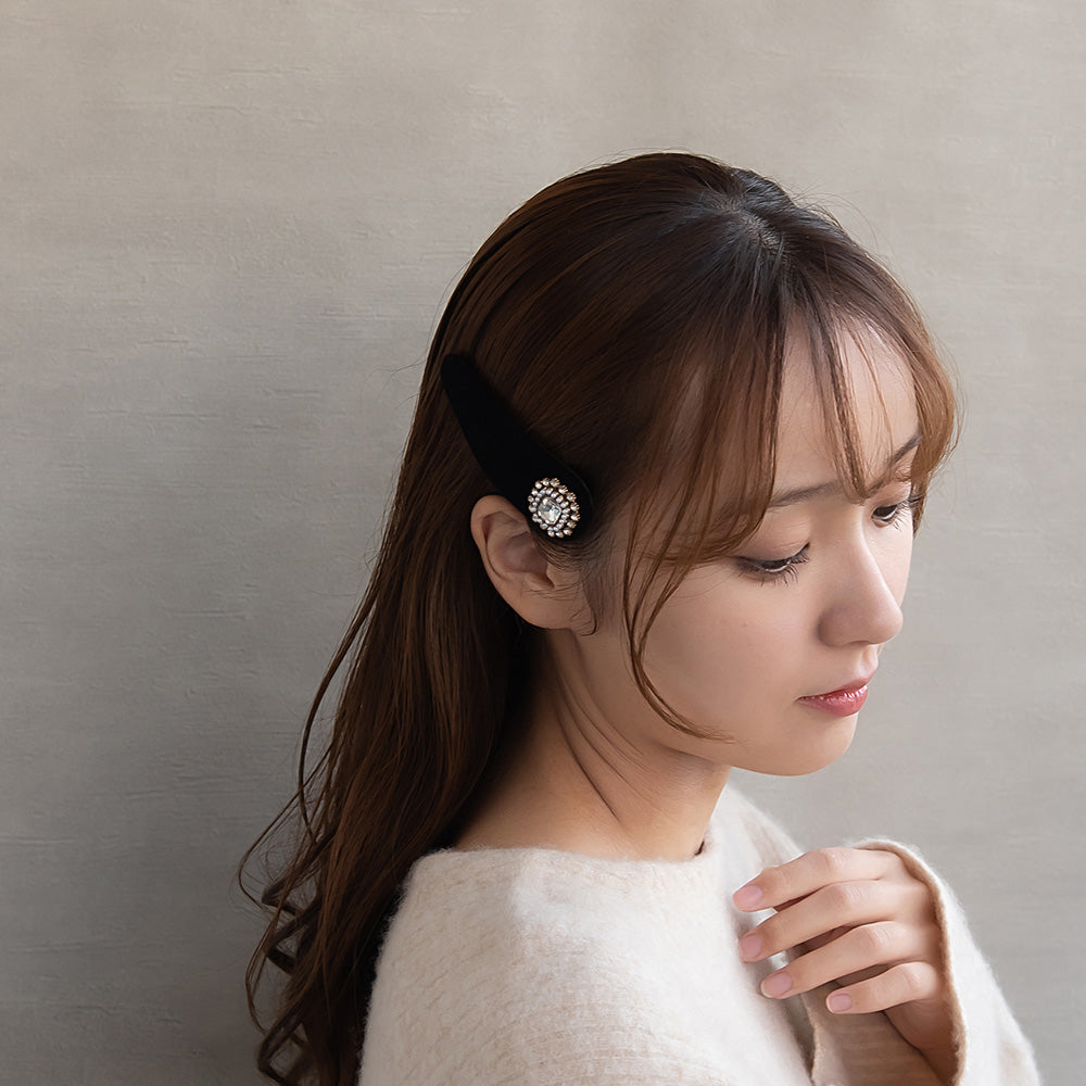 ヘアピン ベロア ガラス アンティーク調 スリーピン