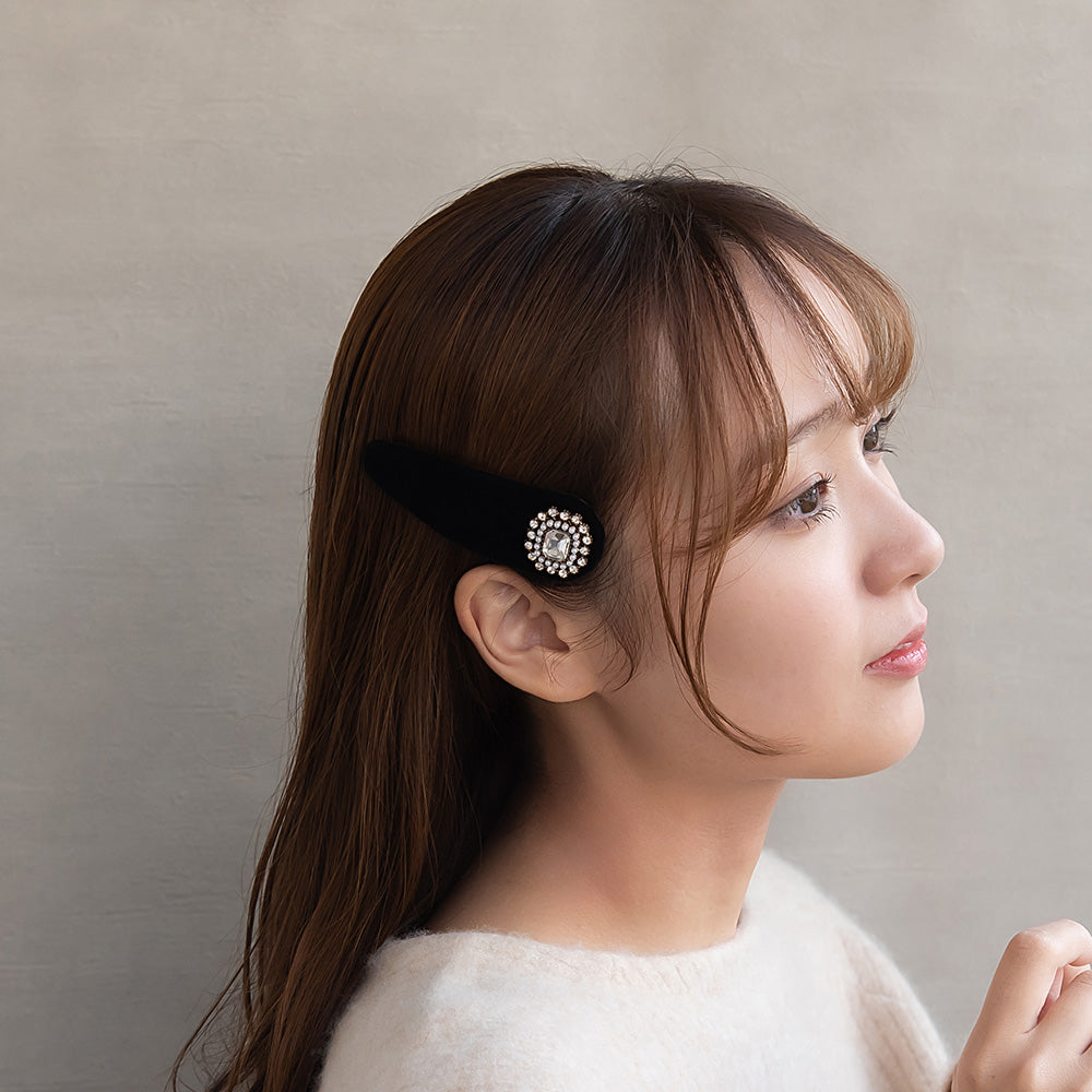 ヘアピン ベロア ガラス アンティーク調 スリーピン