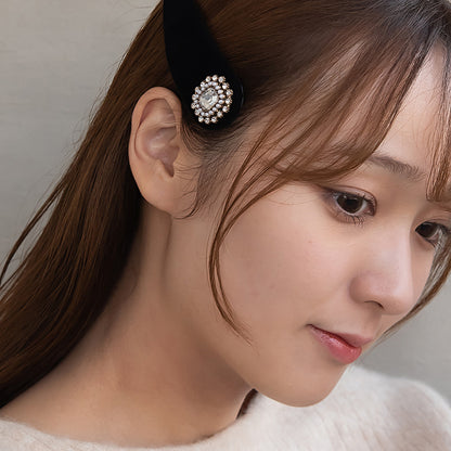 ヘアピン ベロア ガラス アンティーク調 スリーピン