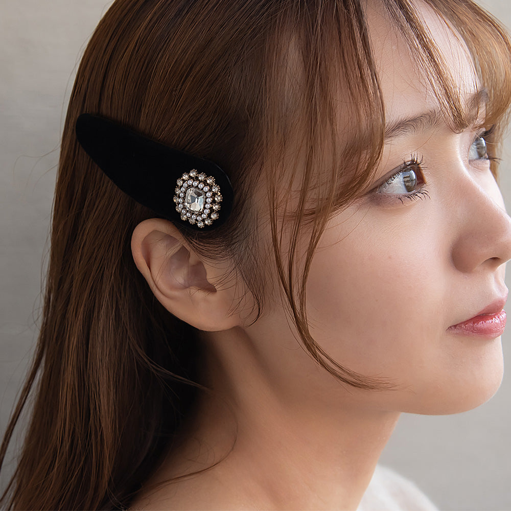 ヘアピン ベロア ガラス アンティーク調 スリーピン