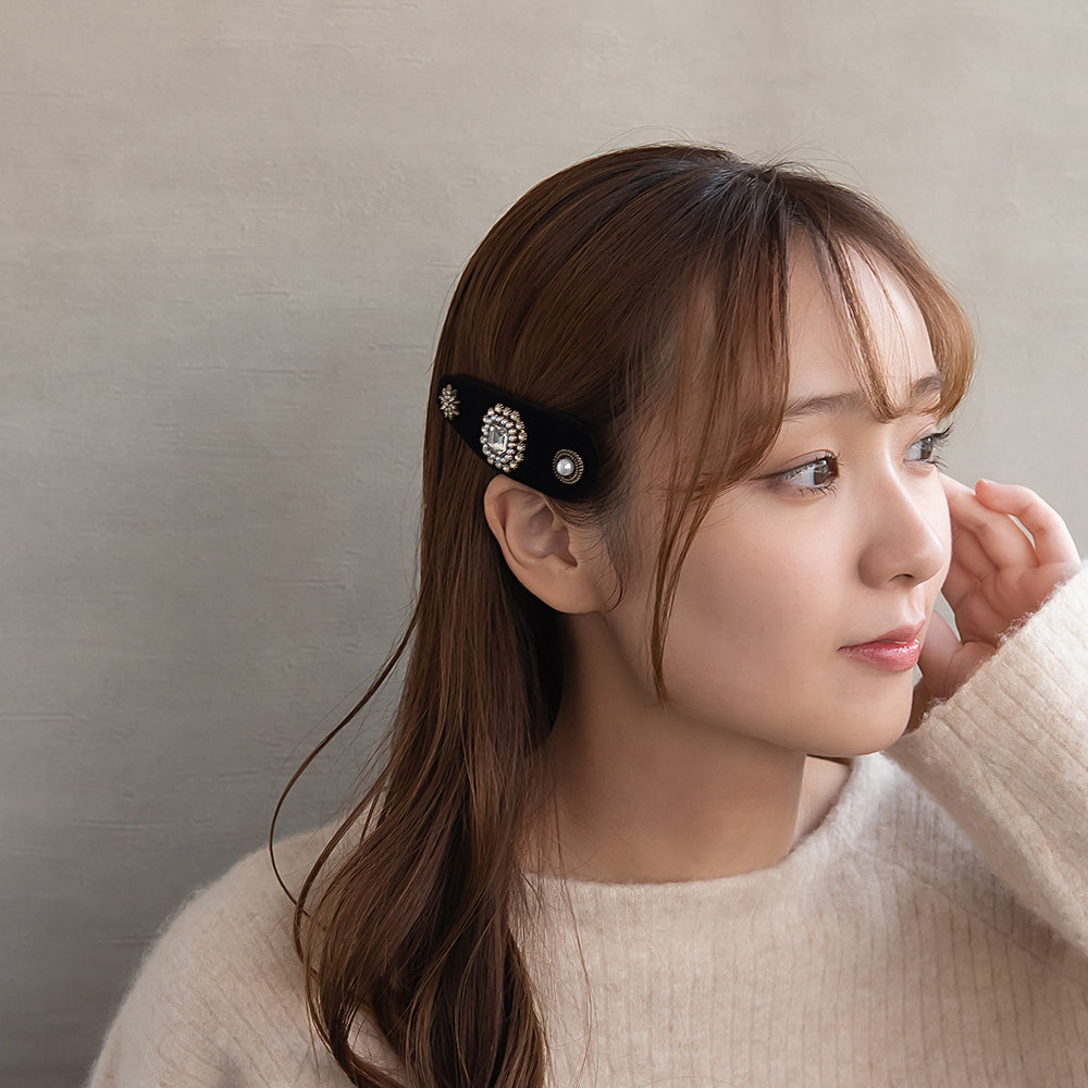 ヘアピン ベロア ガラス パール アンティーク調 スリーピン