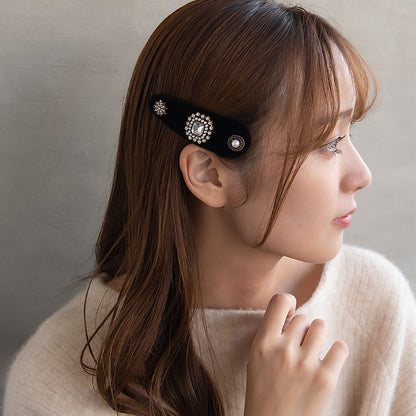 ヘアピン ベロア ガラス パール アンティーク調 スリーピン