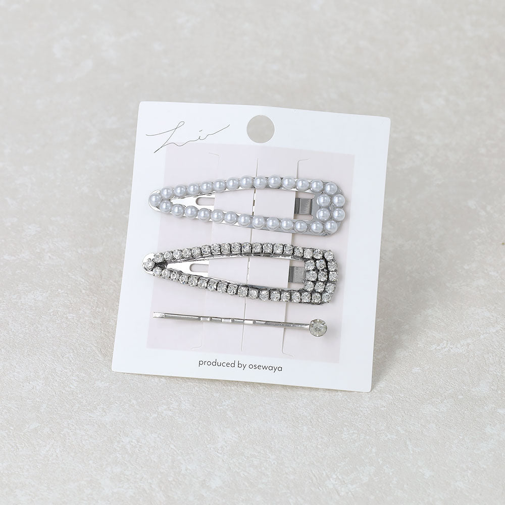 ヘアピン パール ビジュー 3本セット スリーピン アメピン