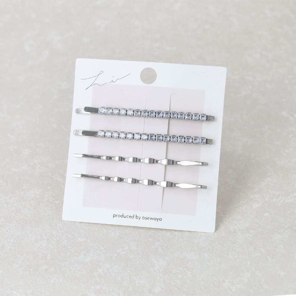 ヘアピン ビジュー スクエア ウェーブ 4本セット アメピン