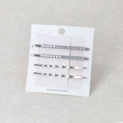 ヘアピン ビジュー スクエア ウェーブ 4本セット アメピン