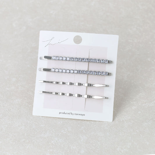 ヘアピン ビジュー スクエア ウェーブ 4本セット アメピン